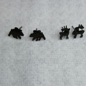 2 Pairs Black Animal Silhouette Stud Earrings